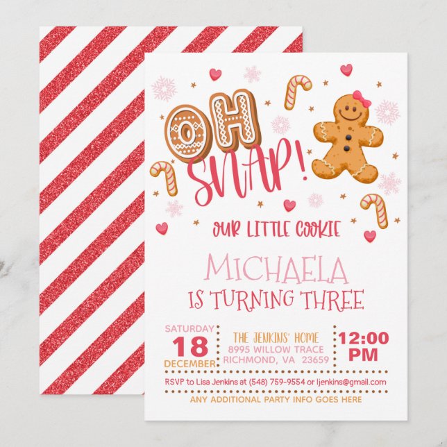 Oh Snap Christmas Birthday Invitation - White (Front/Back)