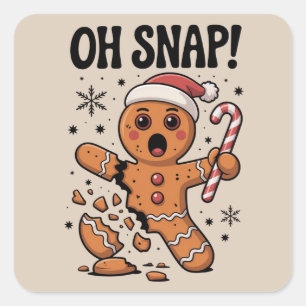 Oh Snap! Christmas Gingerbread Cookie Santa Hat  Square Sticker