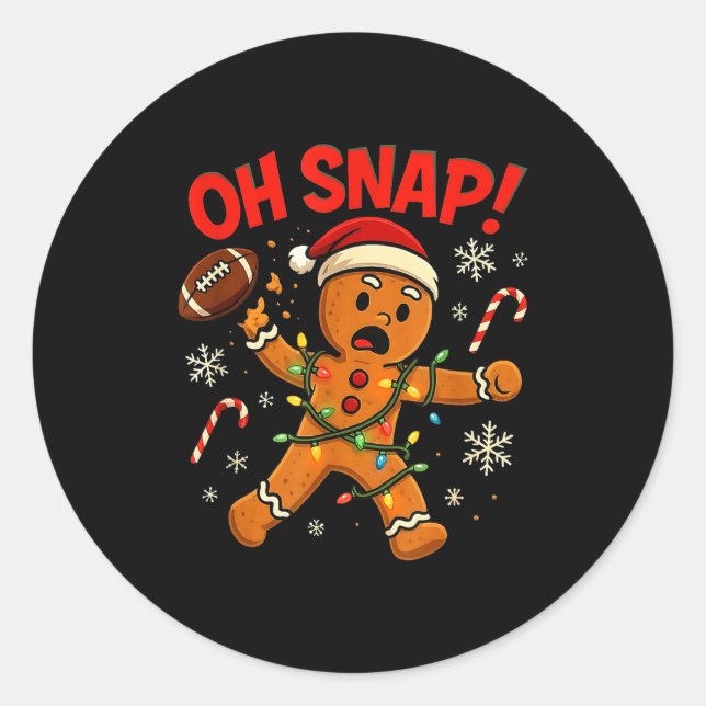 Oh Snap Christmas Gingerbread Funny Football Light Classic Round Sticker (Front)