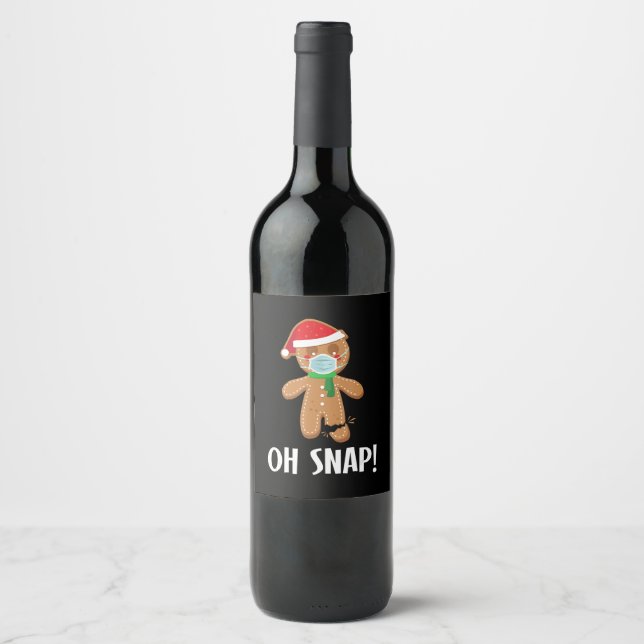 Oh snap | christmas gingerbread man mask gift wine label (Front)