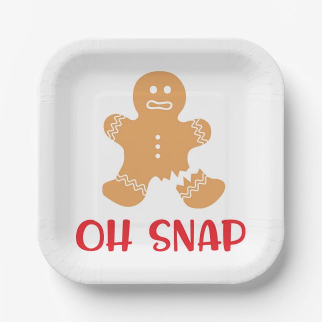 Oh Snap Christmas Xmas Holiday Gingerbread Paper Plate (Front)