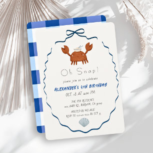 Oh Snap Crab Blue Bow Boy Birthday Invitation