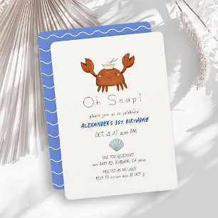 Oh Snap Crab Blue Waves Boy 1st Birthday Invitation