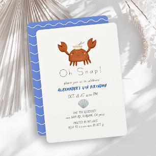 Oh Snap Crab Blue Waves Boy Birthday Invitation
