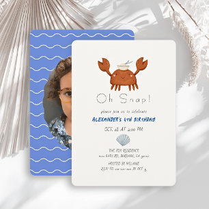 Oh Snap Crab Blue Waves Boy Photo Birthday Invitation
