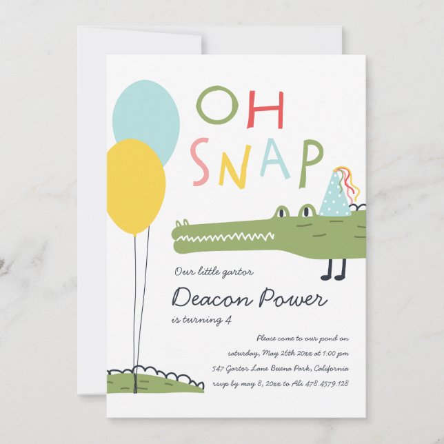 Oh Snap Crocodile Invitation (Front)