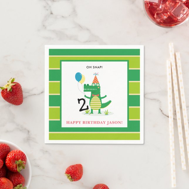 Oh Snap Cute Alligator in Swamp Kids Birthday Napkin (Insitu)