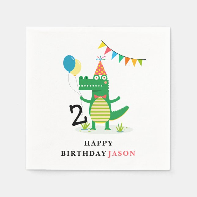 Oh Snap Cute Alligator in Swamp Kids Birthday Napkin (Front)