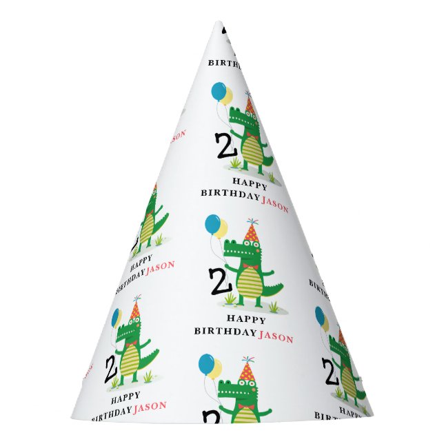 Oh Snap Cute Alligator in Swamp Kids Birthday  Party Hat (Front)