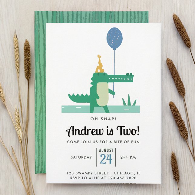 Oh Snap Cute Alligator Kids Birthday Party Invitation (Creator Uploaded)