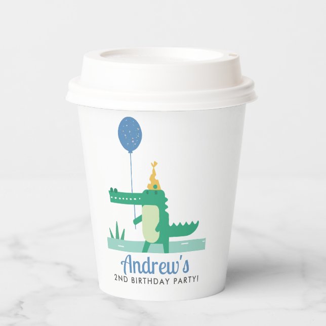 Oh Snap Cute Alligator Kids Birthday Party Paper Cups (Front)