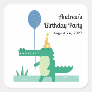 Oh Snap Cute Alligator Kids Birthday  Square Sticker