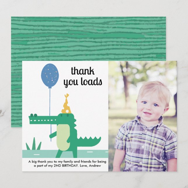 Oh Snap Cute Alligator Kids Birthday Thank You Card (Front/Back)