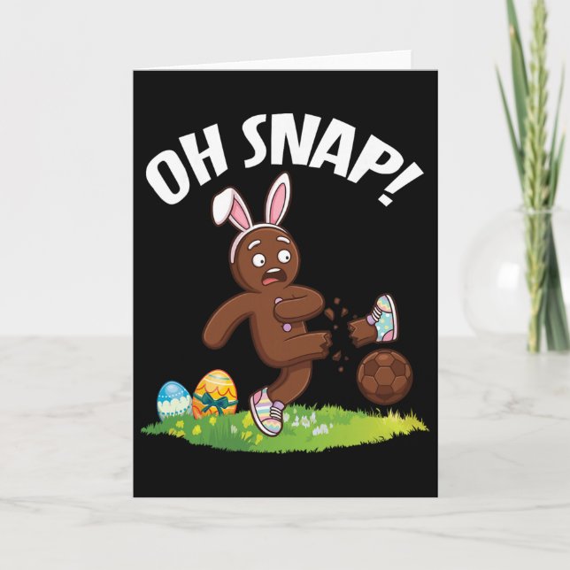 Oh Snap Easter Gingerbread Man Soccer Player Bunny Card (Front)