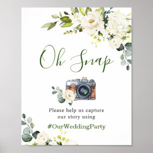 Oh Snap Elegant Eucalyptus White Roses Wedding Poster