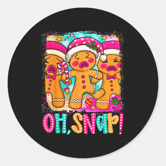 Oh Snap Funny Christmas Gingerbread Man Xmas Cooki Classic Round Sticker (Front)