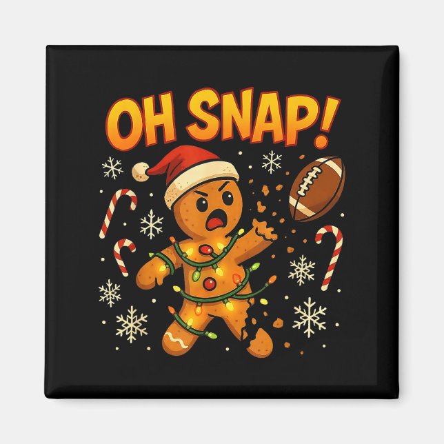 Oh Snap Funny Gingerbread Football Christmas Light Magnet (Front)