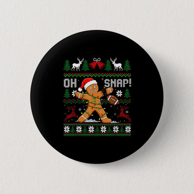 Oh Snap Funny Gingerbread Man Football Christmas P 6 Cm Round Badge (Front)