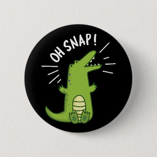 Oh Snap Funny Snapping Crocodile Pun Dark BG 6 Cm Round Badge