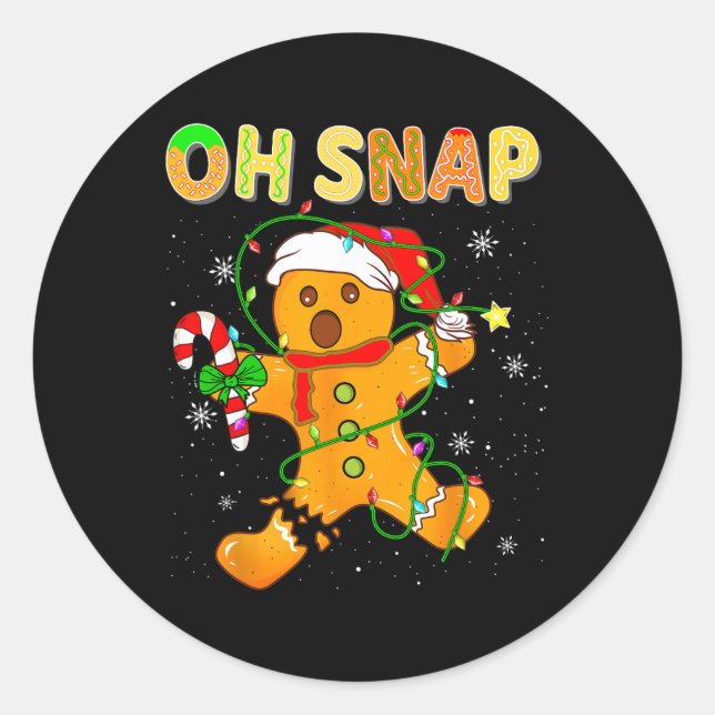 Oh Snap Gingerbread Christmas Xmas Family Holiday  Classic Round Sticker (Front)