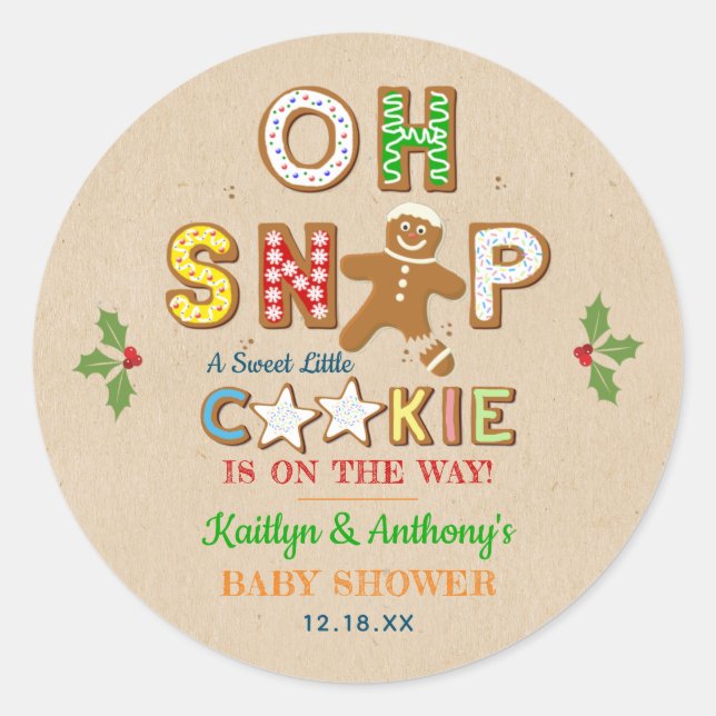 Oh Snap! Gingerbread Cookie Baby Shower Classic Round Sticker (Front)