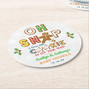 Oh Snap! Gingerbread Cookie Baby Shower Round Paper Coaster