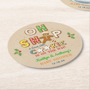 Oh Snap! Gingerbread Cookie Baby Shower Round Paper Coaster