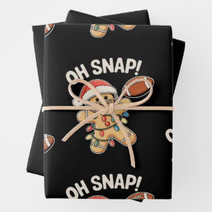 Oh Snap Gingerbread Football Christmas Xmas Sports Wrapping Paper Sheet
