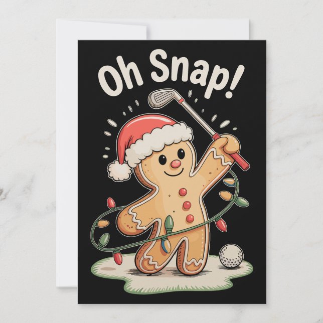 Oh Snap Gingerbread Golf Golfer Golfing Christmas Holiday Card (Front)