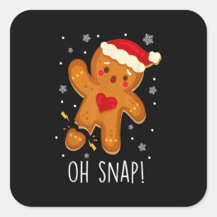 Oh Snap Gingerbread Man Christmas Family Santa Hat Square Sticker