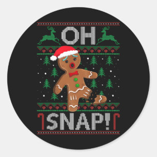 Oh Snap Gingerbread Man Christmas Funny Cookie Byk Classic Round Sticker