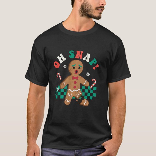 Oh Snap Gingerbread Man Groovy Retro Christmas Xma T-Shirt (Front)