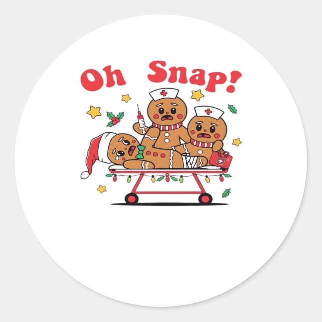 Oh Snap Gingerbread School Nurse Christmas Classic Classic Round Sticker (Front)
