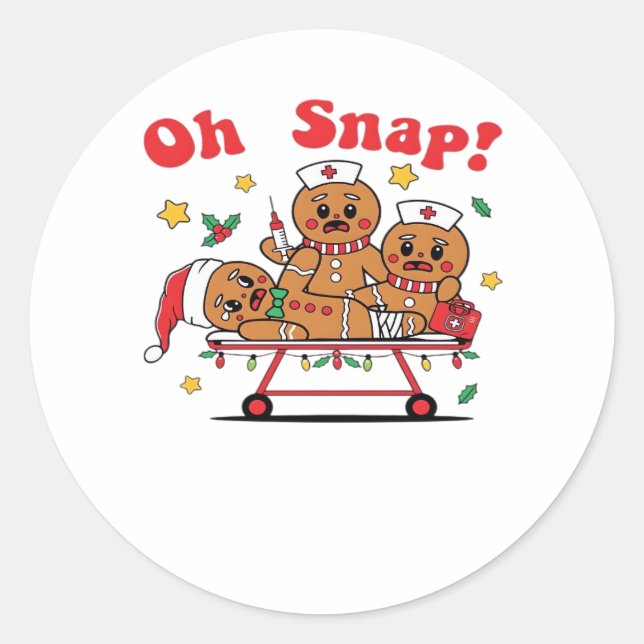 Oh Snap Gingerbread School Nurse Christmas Classic Classic Round Sticker (Front)