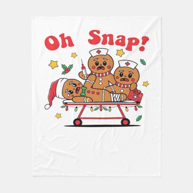 Oh Snap Gingerbread School Nurse Christmas Classic Fleece Blanket (Front)