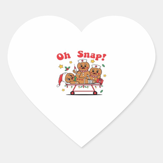 Oh Snap Gingerbread School Nurse Christmas Classic Heart Sticker (Front)