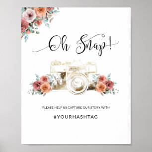 Oh Snap Hashtag, Camera, Ethereal Floral Sign