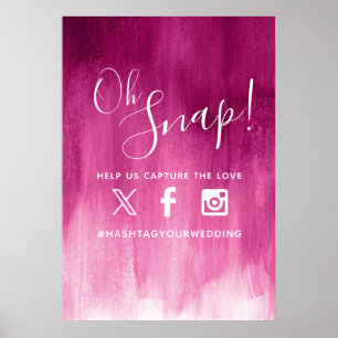 Oh snap hashtag wedding pink red modern art poster