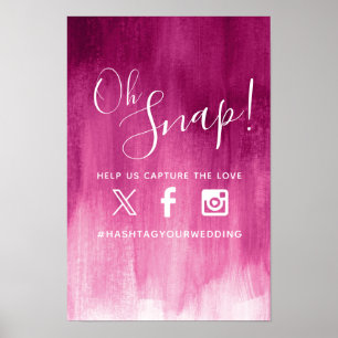 Oh snap hashtag wedding pink red modern art poster