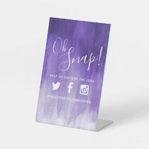 Oh snap hashtag wedding purple modern art pedestal sign