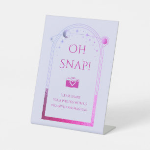 Oh Snap Lavender Pink Celestial Wedding Hashtag Pedestal Sign