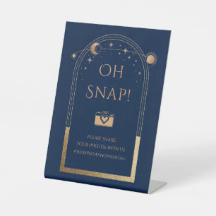 Oh Snap Mystical Blue Gold Sun Moon Wedding Pedestal Sign
