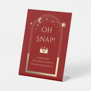 Oh Snap Mystical Plum Gold Sun Moon Wedding Pedestal Sign