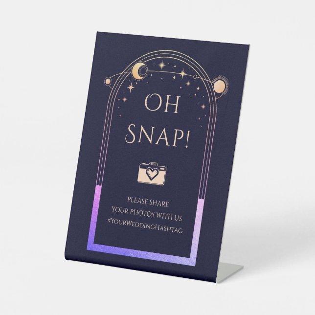 Oh Snap Mystical Rainbow Navy Blue Sun Moon Stars Pedestal Sign (Front)