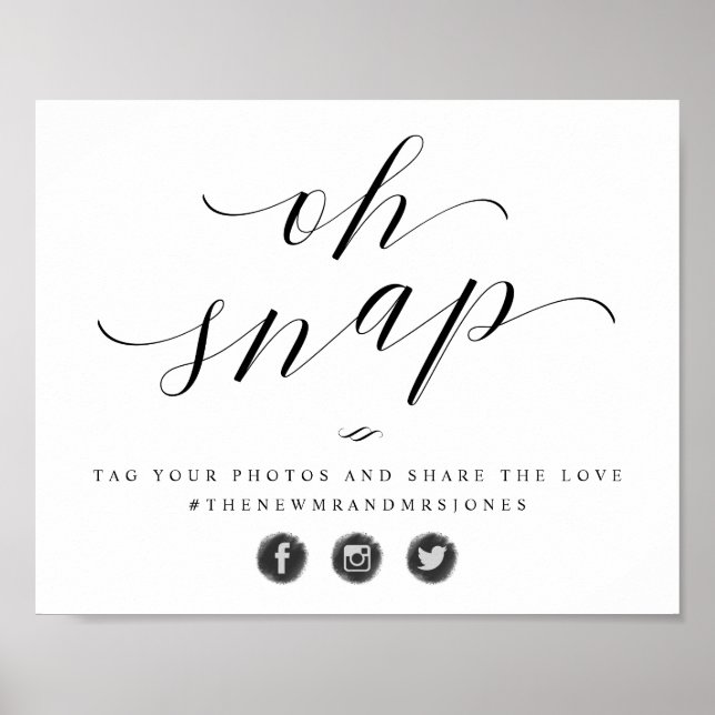 Oh Snap Photo Hashtag Social Media Wedding Sign (Front)