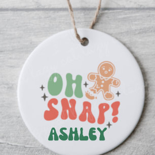 Oh snap retro funny Christmas saying personalised Ceramic Tree Decoration