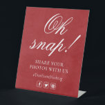 Oh Snap Social Media Chic Modern Wedding Event Pedestal Sign<br><div class="desc">This modern design features the text "Oh snap! Share your photos with us #YourEventHashtag" in modern calligraphy script with a Facebook, Twitter and Instagram icon below. Personalise by editing the text in the text boxes provided. #weddingsigns #wedding #weddingdecor #weddingsignage #weddinginspo #weddinginspiration #weddingideas #weddingsign #weddingplanning #weddingdecorations #weddingdetails #weddingseason #weddings #customsigns #eventsignage...</div>