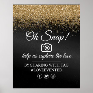 Oh Snap Social Media Tag Poster Black Gold Glitter