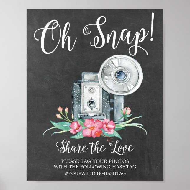 Oh Snap Vintage Camera Hashtag Wedding Sign (Front)