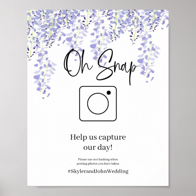 Oh Snap Wedding Hashtag Poster Wisteria (Front)